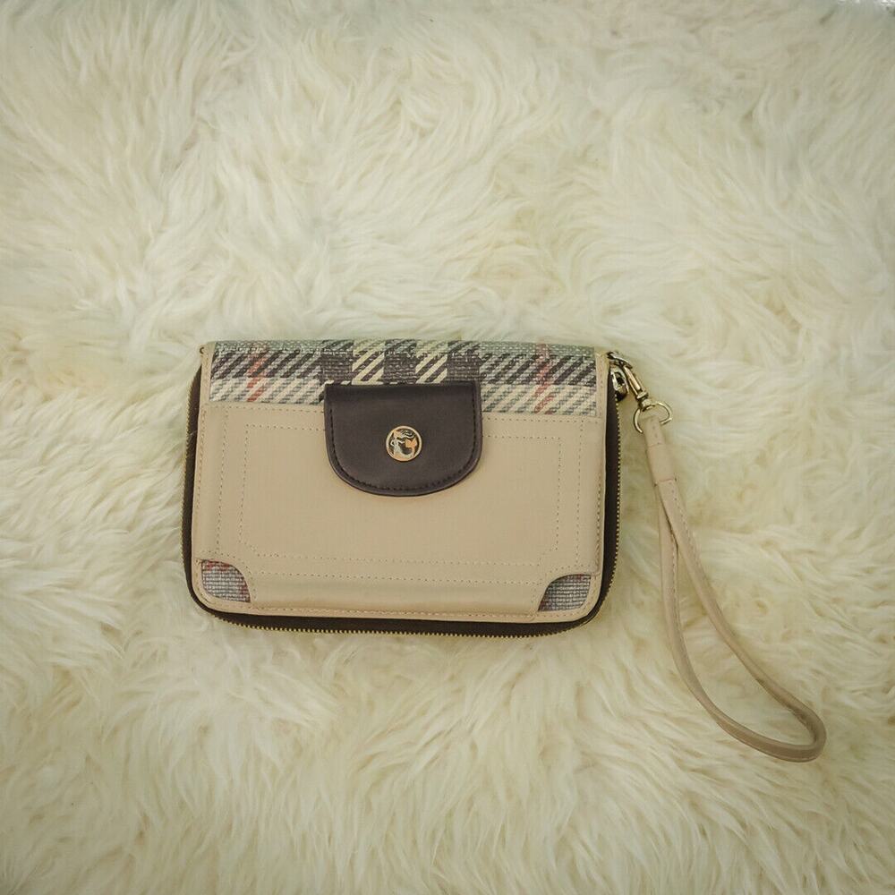 Spartina 449 Wymberly Linen Leather Plaid Zip Removable Strap Wristlet Clutch